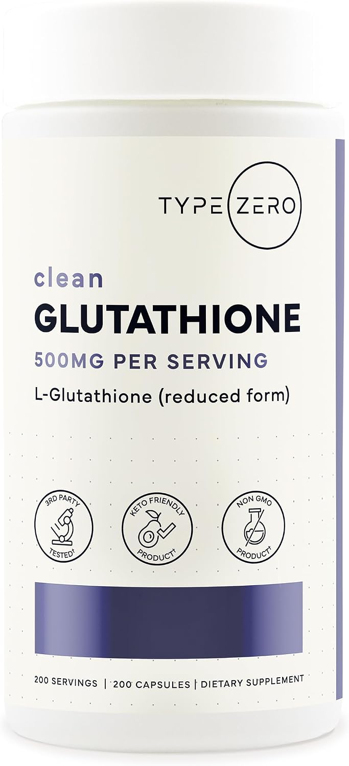 Type Zero Clean Glutathione (500mg) 200 Capsules, Reduced Form, Gluten-Free | GMO-Free