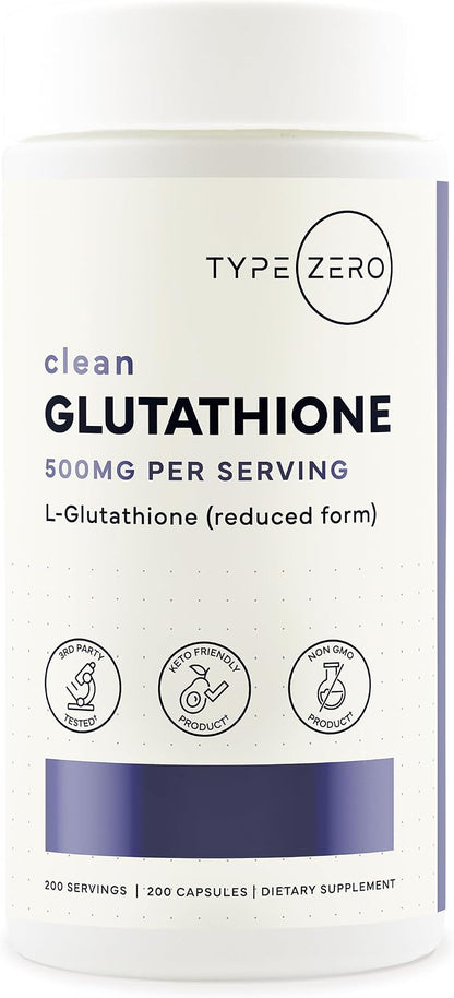 Type Zero Clean Glutathione (500mg) 200 Capsules, Reduced Form, Gluten-Free | GMO-Free