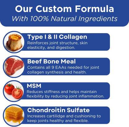 Collagen & Bone Broth for Dogs – Hip + Joint Support, Gut Health for Hair, Skin & Nails – with Glucosamine, MSM, Chondroitin, Turmeric – Natural Treats Made with Real Chicken & Beef