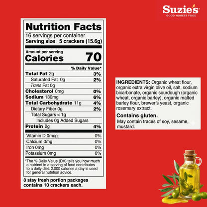 Suzie's Organic Premium Saltines Salt & Extra Virgin Olive Oil - 8.8 oz - 2 pc