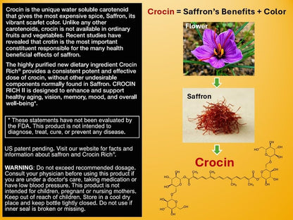Crocin Mobility, Joint & Balance Support Supplement | CROCIN RICH II, 30CT | 75% Pure Crocin; Saffron's Key Bioactive; Clinically Relevant Dose; Motor Function; Balance; Nerve Health; Active Aging