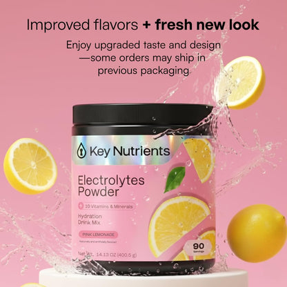 KEY NUTRIENTS Electrolytes Powder Bundle, Sweet Pink Lemonade 90 Servings Jar + Tropical Peach Mango 20 Count Packets, Sugar Free Hydration Travel Drink Mix with Vitamins & Minerals, No Calories
