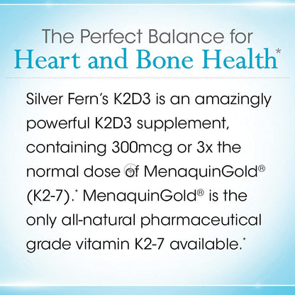 Silver Fern Vitamin K2-D3 Supplement Brand - Natural, Non-Synthetic - K2-7 as Menaquinone-7 (MK-7) - D3 as cholecalciferol - Bone, Heart & Energy Support (1 Bottle - 30 Capsules - 30 Servings) Silver Fern buy supplements Au