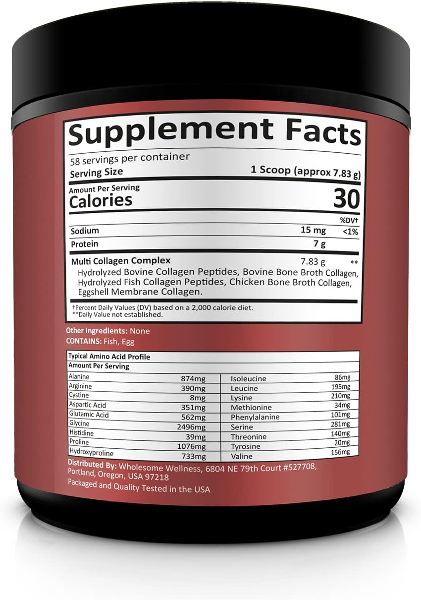 Wholesome Wellness Multi Collagen Protein Powder Hydrolyzed (Type I II III V X) + Super-Absorb Multi Collagen Pills (Type I II III V X) Bundle