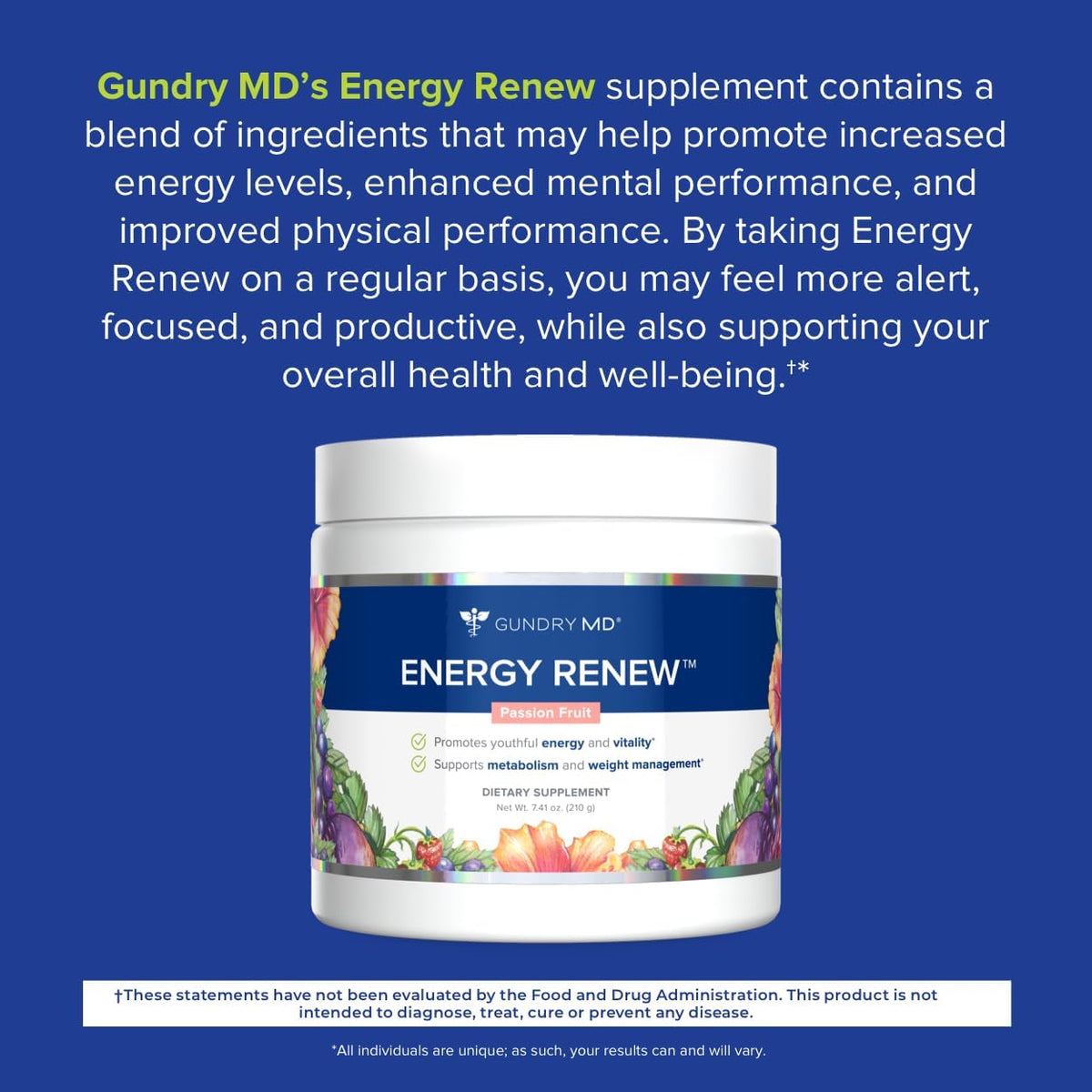 Gundry MD Energy Renew Supplement, Passion Fruit Flavor Powder, 30 Servings | Muscle Recovery, Cardiovascular Health Support, Natural Energy Booster without the Crash, Sugar & Artificial Sweetener Free