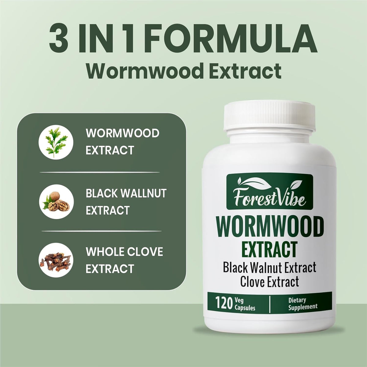 Wormwood Complex with Black Walnut & Clove, 3-in-1 Herbal Blend, Sweet Wormwood Extract Capsules, 120 Vegan Capsules, 2 Month Supply, Non-GMO & Gluten Free Supplement
