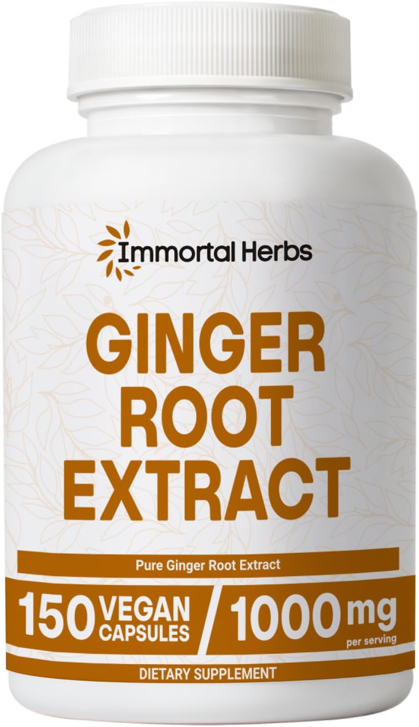 Ginger Root Capsules 1000mg, 4:1 Extract Powder, 150 Pills, Vegan, Non-GMO and Gluten-Free Ginger Supplement for Men and Women, 2 Month Supply