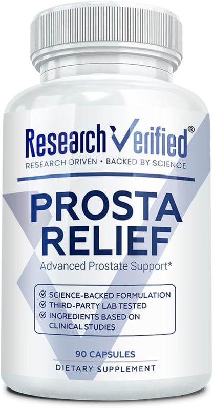Research Verified Prosta Relief - Saw Palmetto and Bioperine - Prostate Health, Bladder & Urinary Health, Drive and Performance - Pure Natural, 90 Capsules (Pack of 1)