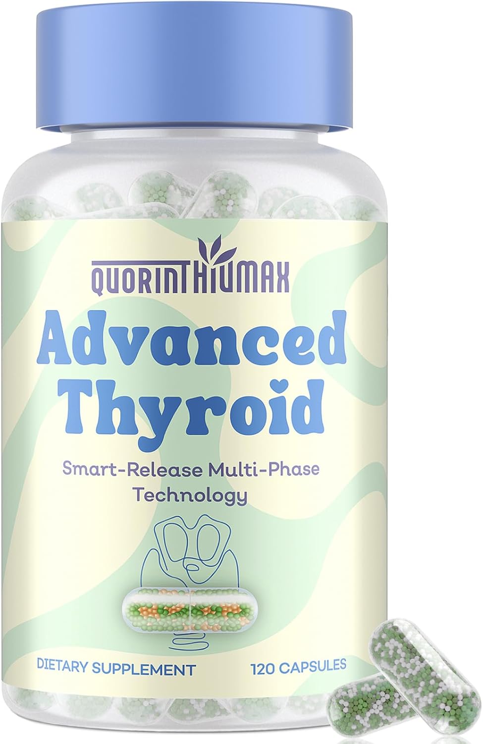Thyroid Support Supplement for Women 120 Capsules - Smart-Release Micro-Beads with ThyroSynth™ & GutThyro™ - Advanced Thyroid Complex, Ashwagandha, Marine Collagen & 20B CFU Probiotics - 1 Bottle