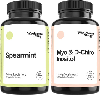 Spearmint + Myo & D Chiro Inositol | Organic Spearmint Capsules & Myo & D-Chiro Inositol Bundle Supplement | Hormonal Balance & Healthy Ovarian Function Support for Women | 30 Day Supply