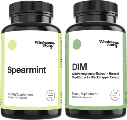 Spearmint + DIM | Organic Spearmint Capsules + DIM Supplement Plus Pomegranate, Broccoli and Black Pepper | Supports Hormones, Cell and Tissue, Digestion & Gut Health | 30 & 60 Day Supply