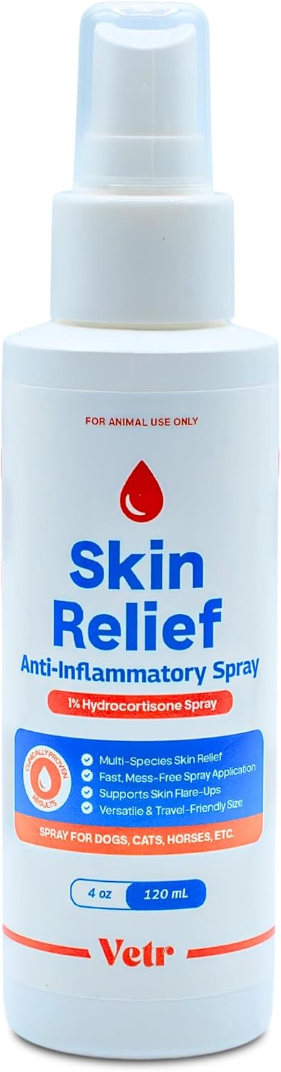 vetr Skin Relief Hydrocortisone Spray for Dogs - Topical Support for Itchy Skin and Hot Spots - 4 oz (120mL) - Vet-Formulated in USA