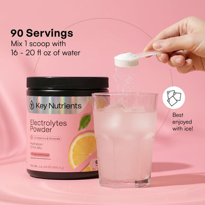 KEY NUTRIENTS Electrolytes Powder Bundle, Fresh Pink Lemonade 90 Servings Jar + Tangy Orange 90 Servings Jar, Sugar Free Hydration Drink Mix with Vitamins & Minerals, No Calories