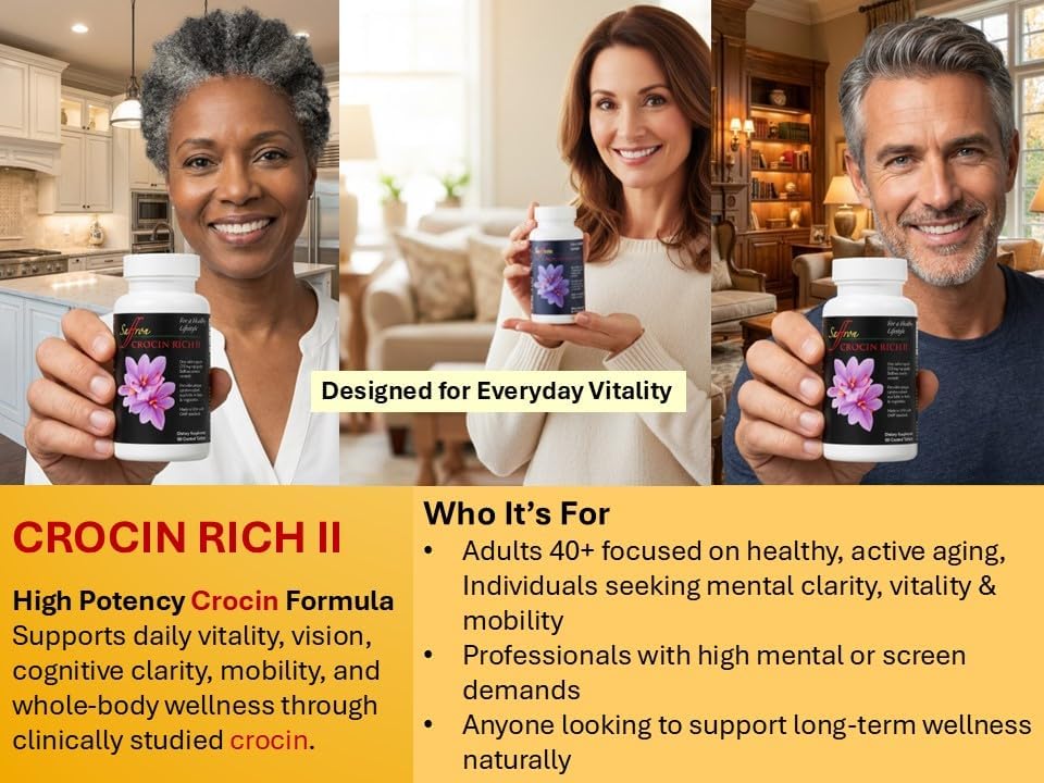Crocin Mobility & Joint Support Supplement | CROCIN RICH II - 60 Tablets | 75% Pure Crocin; Saffron's Key Bioactive; Clinically Relevant Dose; Motor Function; Nerve Support; Coordination; Active Aging