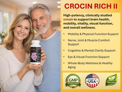 Crocin Mobility, Joint & Balance Support Supplement | CROCIN RICH II, 30CT | 75% Pure Crocin; Saffron's Key Bioactive; Clinically Relevant Dose; Motor Function; Balance; Nerve Health; Active Aging