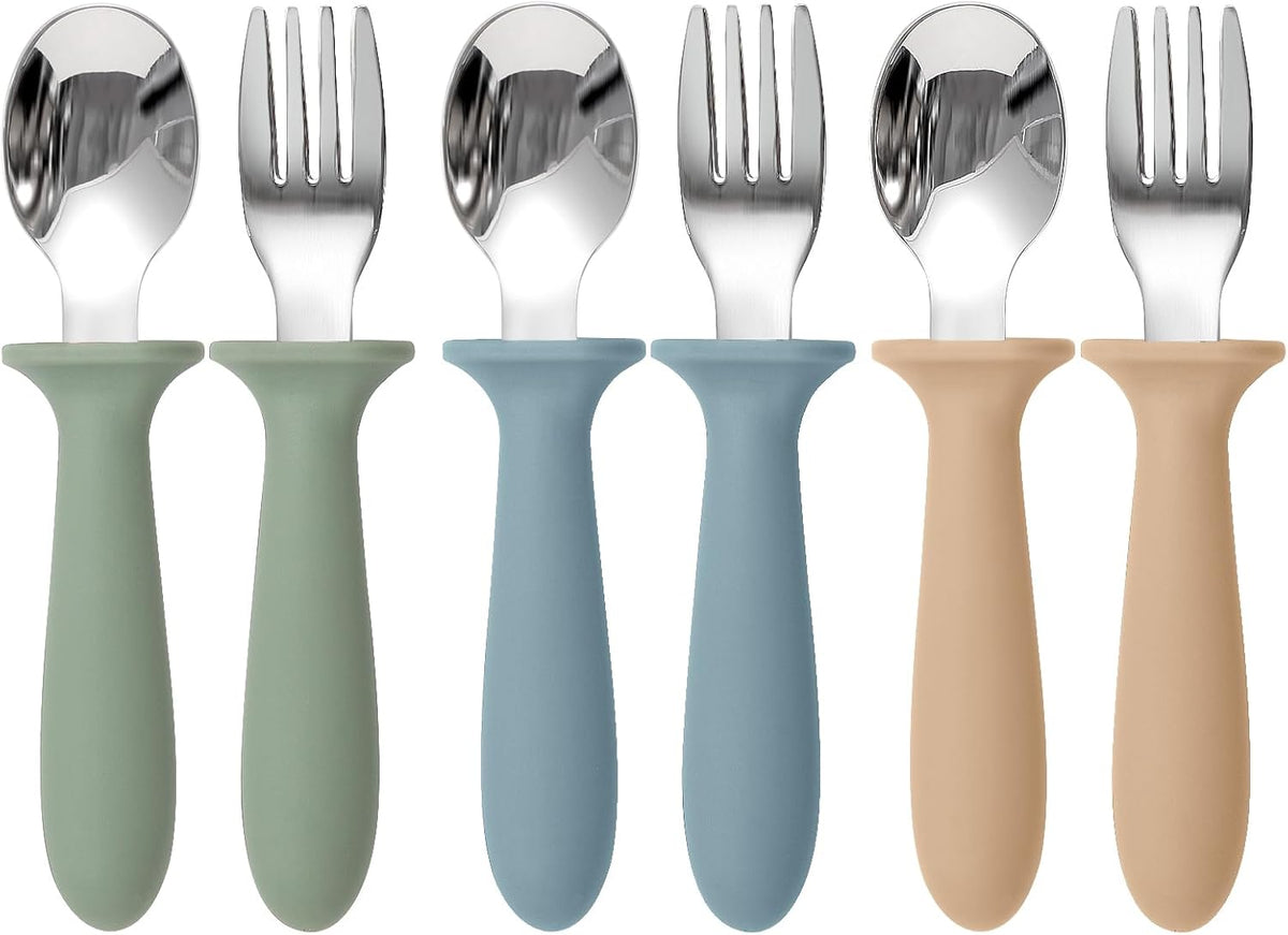 Toddler Utensils, 6 Pack kids Silverware Set with Silicone Handle, 18/8 Stainless Steel