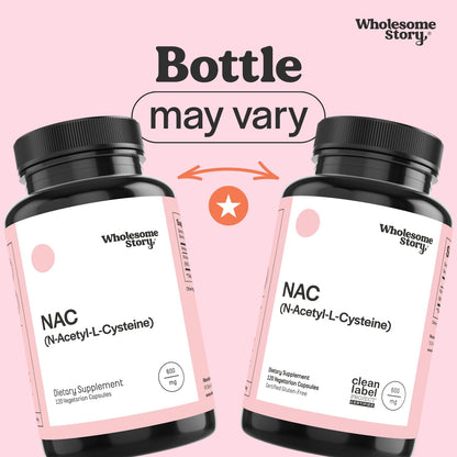 Wholesome Story NAC Supplement N-Acetyl-L-Cysteine 600 mg | Liver, Lung & Fertility Support | 120 Capsules | 120 Serving Supply