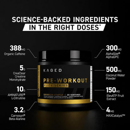 Kaged Pre Workout Elite Powder | Strawberry Lemonade | Pre-Workout with Creatine, Beta Alanine, L-Citrulline, Natural Caffeine | 20 Servings
