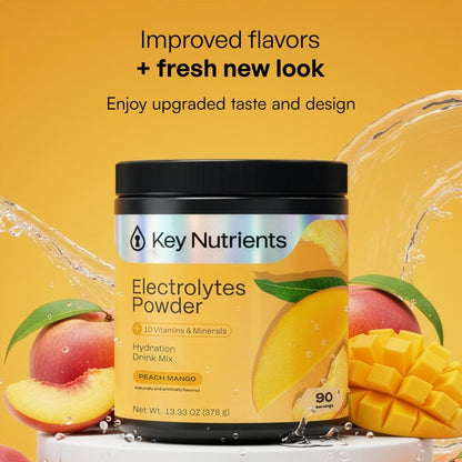 KEY NUTRIENTS Electrolytes Powder Bundle, Fresh Pink Lemonade 90 Servings Jar + Peach Mango 90 Servings Jar, Sugar Free Hydration Drink Mix with Vitamins & Minerals, No Calories