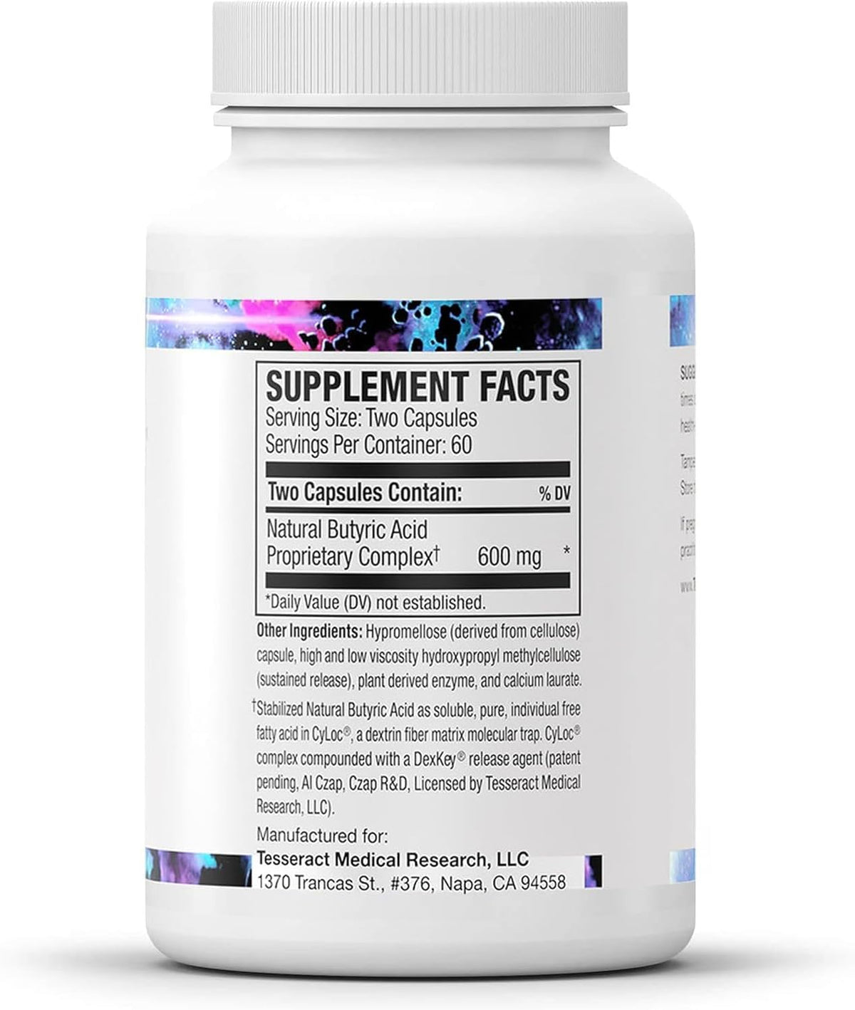 Tesseract Medical Research ProButyrate Gut Health Supplement, Butyric Acid Complex, Gastrointestinal Support Supplement, Helps Restore Balance to Stabilize Gut Microbiome, 600mg (120 Capsules)