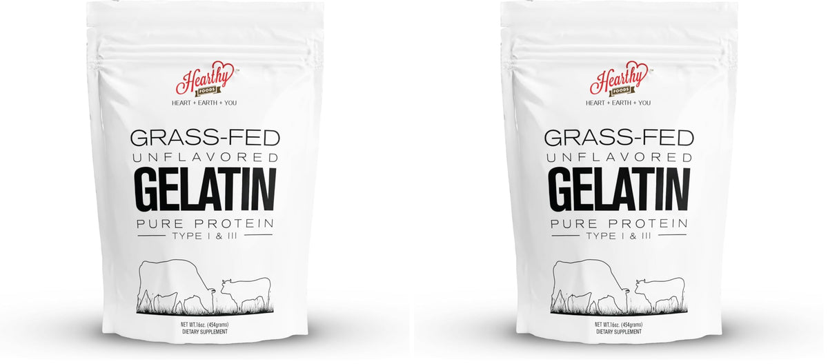 Hearthy Foods Beef Gelatin Powder Unflavored Gelatin Powder for Women and Men | Keto and Paleo Friendly Pure Protein Type 1 & 3, Grass-Fed Halal Certified, Non-GMO, Kosher Gelatin | 16 oz. 454g