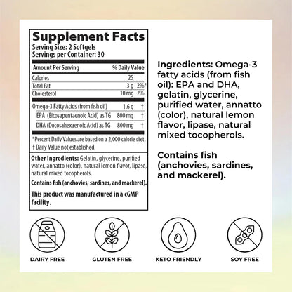 Reignite Wellness by JJ Virgin | Omega Plus | High-Dose Fish Oil Supplement | Supports Cardiovascular System & Joints | EPA & DHA Promotes Memory, Focus & Healthy Response to Stress | 60 Softgels