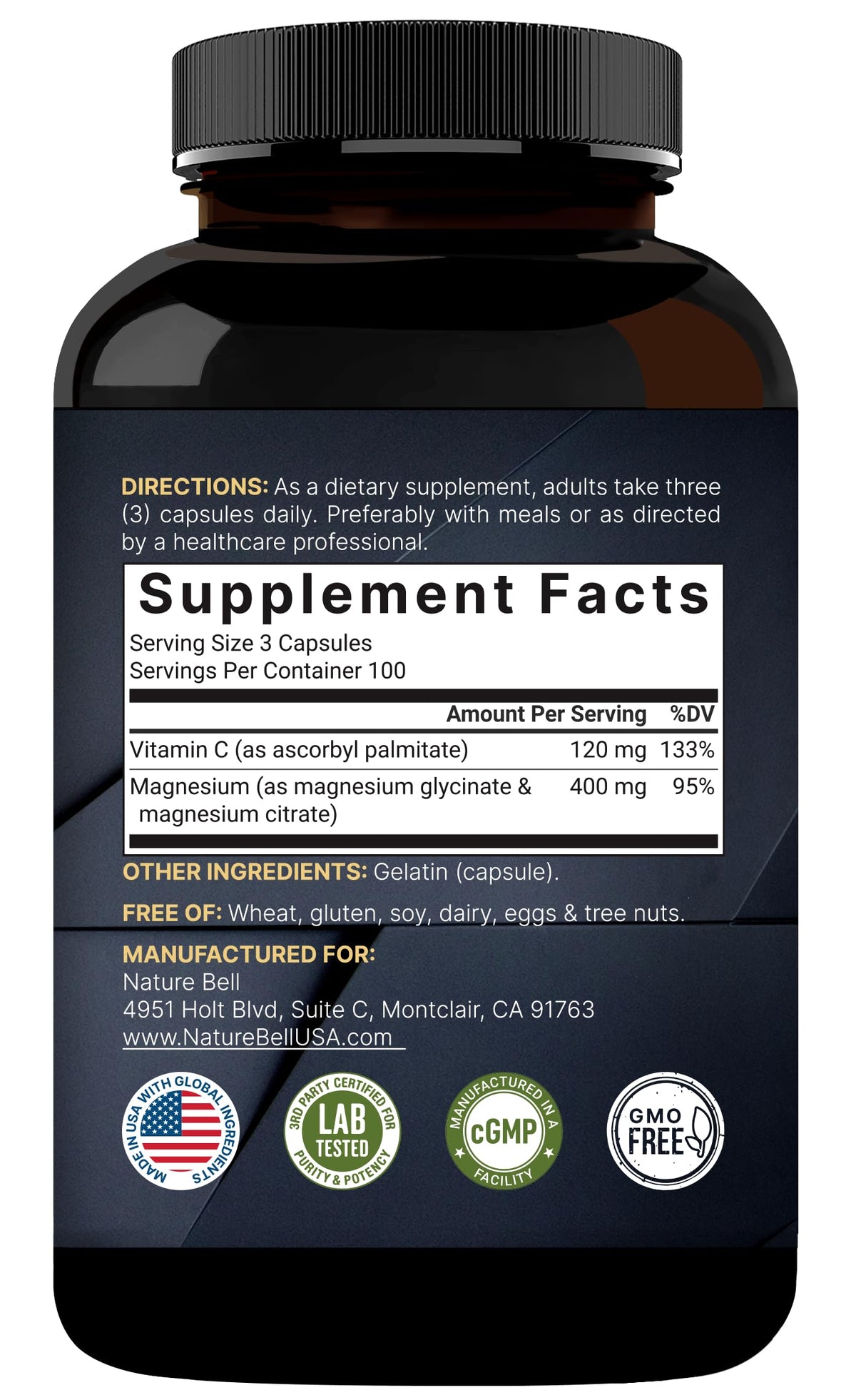 Magnesium Complex 400mg, 300 Capsules | Glycinate, Citrate | Chelated & Purified | Bone, Heart & Digestion Support | Non-GMO