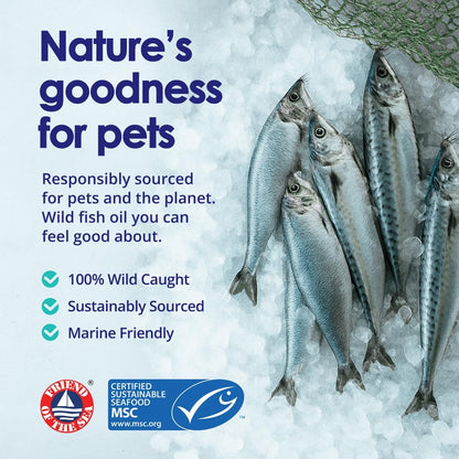 Liquid Fish Oil for Dogs with Omega 3, 6 & 9 Fatty Acids, Wild Caught from Iceland, Skin and Coat Supplement for Shedding, Itchy Skin, Allergies, Brain and Heart Health, Rich in EPA + DHA - 16 oz