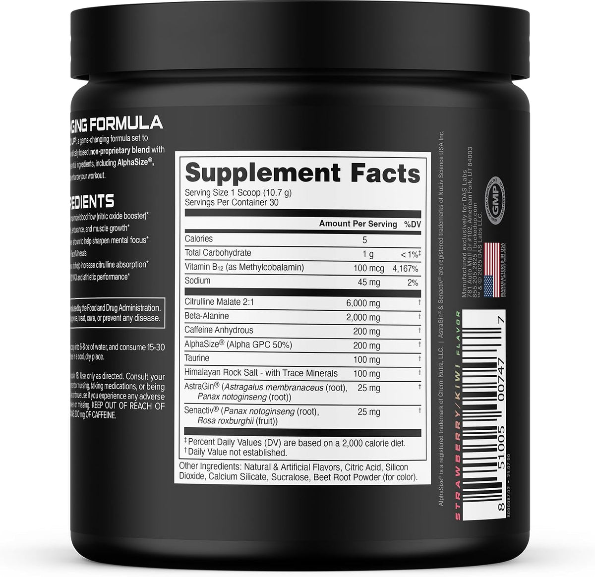 Bucked Up Pre Workout - Best Tasting - 6 Grams Citrulline, 2 Grams Beta Alanine Non Proprietary Blend, Powder (Strawberry Kiwi)