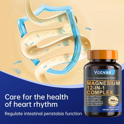 Magnesium Complex 700mg – 12-in-1 Magnesium Supplement with Glycinate, Citrate, Malate, Oxide, Taurate & More – High Absorption for Muscle, Heart, Sleep, Bone, Nerve Support –120 Capsules (1 Pack) Vccvaa buy supplements Au