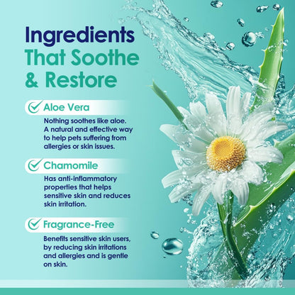 2-in-1 Dog Shampoo and Conditioner with Soothing Aloe Vera & Chamomile, Sensitive Skin, Fragrance-Free, Hypoallergenic Formula Provides Itchy Skin Relief from Dry Skin & Allergies - 16oz
