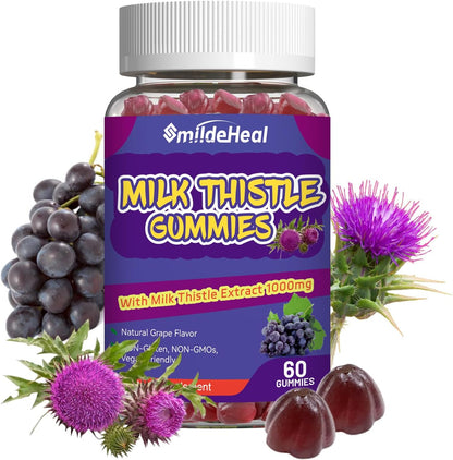 Milk Thistle Gummies 1000mg, Liver Detox, Antioxidant Support,60 Count | Milk Thistle Gummies, Milk Thistle Extract 1000mg, Liver Detox, Antioxidant Support, Milk Thistle Supplement, 60 Count