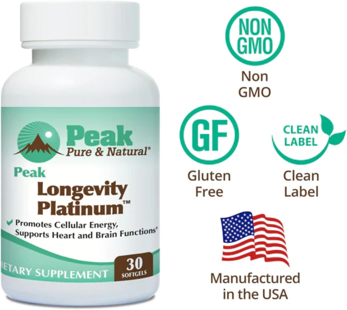 Peak Longevity Platinum PQQ Supplement with Coenzyme Q10 - Pyrroloquinoline Quinone with Ubiquinol CoQ10 and Shilajit - Mitochondrial Supplement for Natural Energy and Healthy Aging (30 Softgels)