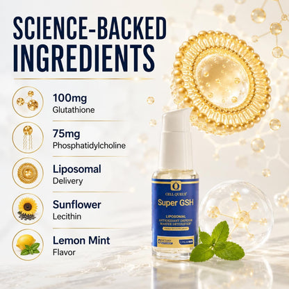 Liposomal Glutathione Liquid Supplement - Cellular Antioxidant Support with Phosphatidylcholine - Supports Liver Health, Immune System, Skin Radiance & Healthy Aging, 1.7 fl oz | Ultra High Absorption Glutathione Supplement with Reduced Glutathione & Phos