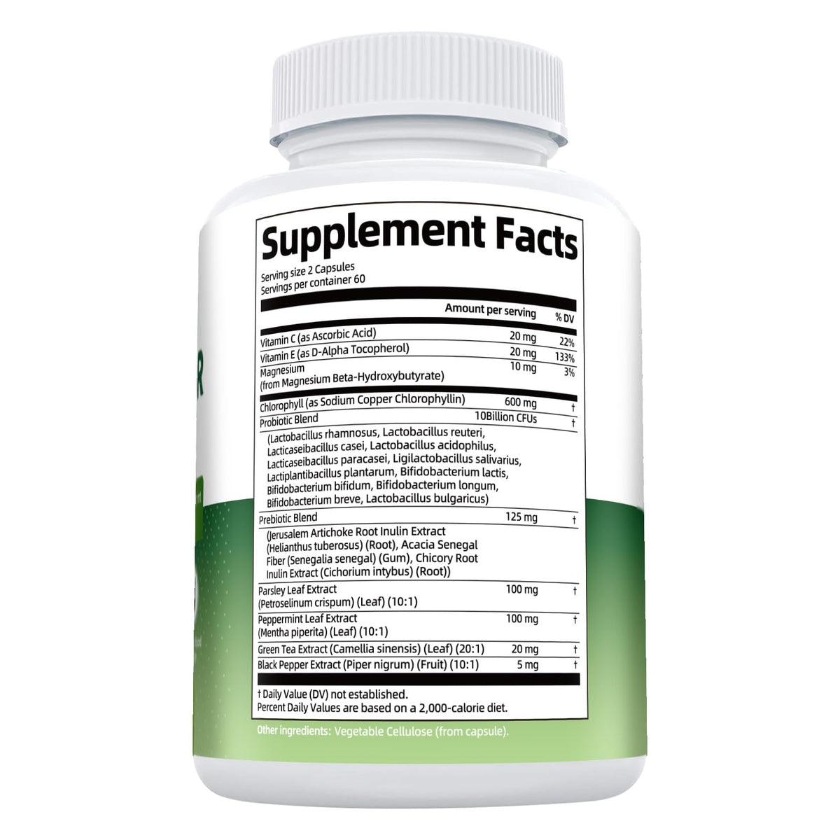 Chlorophyll Body Deodorizing Supplement, Chlorophyll Capsules with Parsley & Peppermint, Probiotic, Green Tea, Jerusalem Artichoke, Prebiotic, Supports Fresh Breath & Whole-Body Freshness, 120 Caps