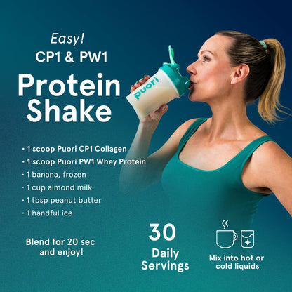 Puori Pure Collagen Peptides Powder, Unflavored - 10g of Grass-Fed Hydrolyzed Bovine Collagen Supports Skin Health, Hair & Nail Strength, Joint Pain & Mobility Support - 30 Servings Puori buy supplements Au