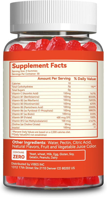 Vitamin B Complex Gummies for Women & Men - All B Complex & B12 - 60 Gummy | Vitamin B12, B1, B2, B3, B5, B6, B7 & B9 with Vitamin C & Choline - Energy & Immune Support* - Vegan, Peach Flavor