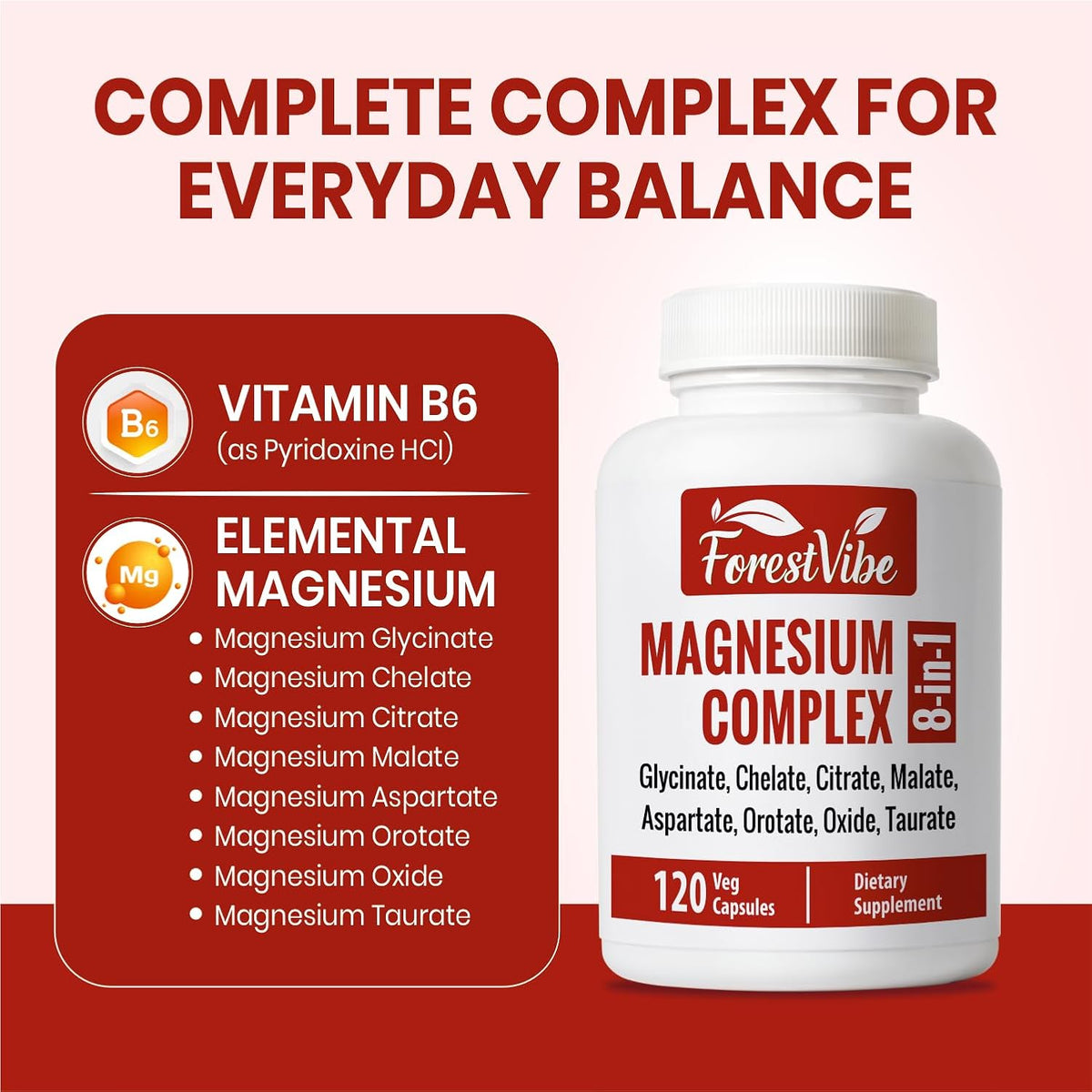 Magnesium Complex 420mg, 8-in-1 Blend with Glycinate, Chelate, Citrate & Malate, 120 Capsules, 40 Day Supply, Non-GMO & Gluten Free High Absorption Magnesium Supplement for Men and Women