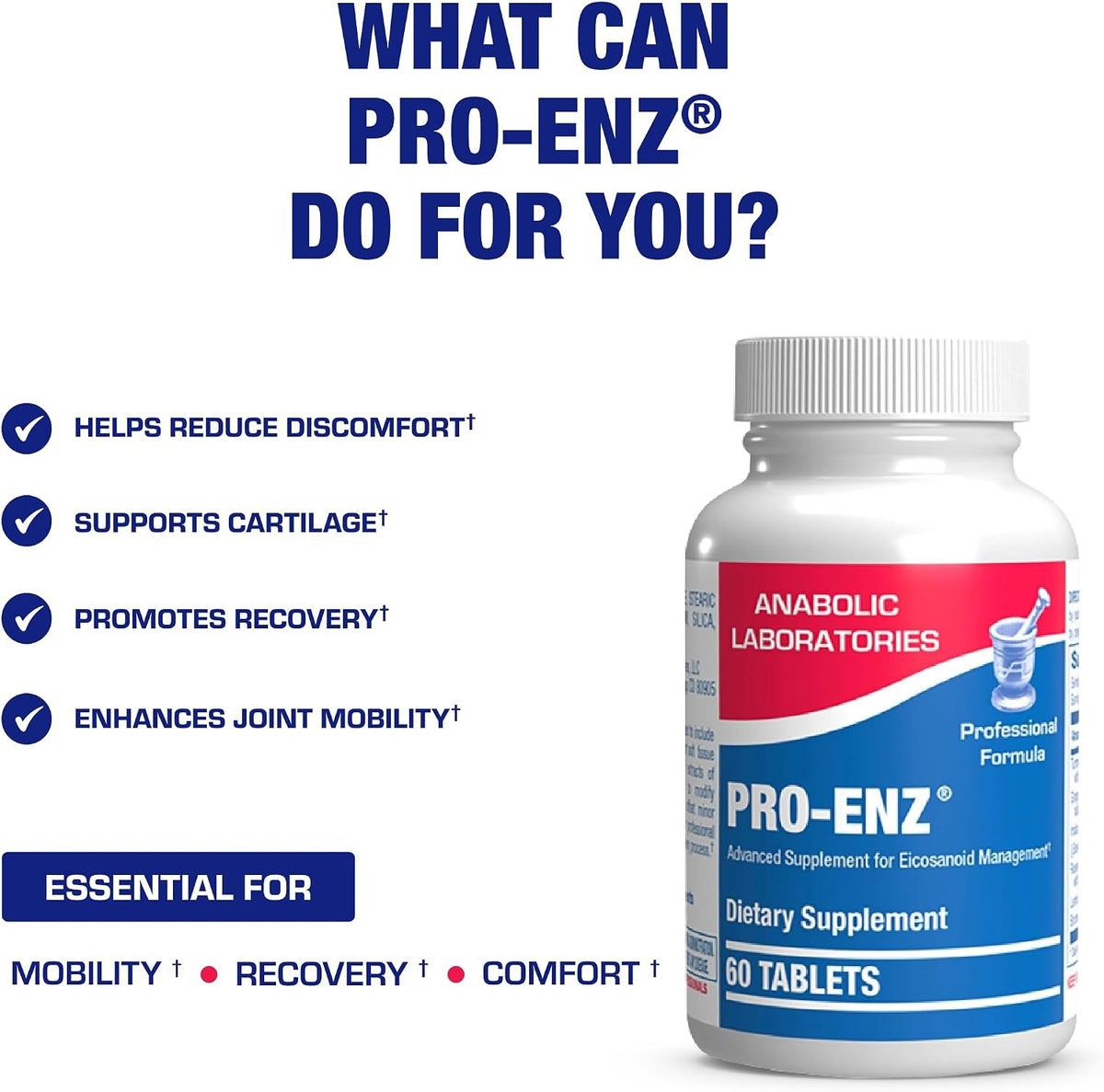 Pro ENZ Joint Support Supplement - Clinical Formula Turmeric Boswellia Supplement for Joint & Cartilage Mobility and Comfort Support Plus Eicosanoid Management with Proteolytic Enzymes (60 Tablets)