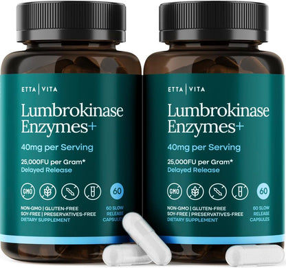 Nattokinase 4000 FU Serrapeptase 240000 SPU Lumbrokinase 2000 FU, 60 Ct | Triple enzyme complex in delayed-release capsules for digestion, gut health & daily energy, non-GMO, gluten free, made in USA