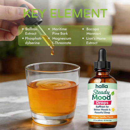 ReviveNerve Halla Steady Mood Drops, Orange-Vanilla Flavor, Liquid Formula with Pine Bark Extract(1pcs)
