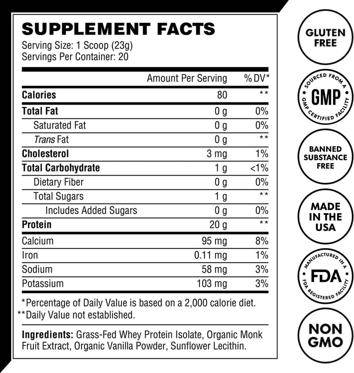 MetCon Whey Protein Isolate - Premium Grass-Fed Whey Protein Isolate Powder with 5 All-Natural Ingredients, No Fillers, Organic Vanilla Flavor (460g)