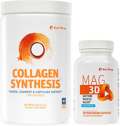 SaltWrap Joint & Muscle Recovery Bundle, Daytime - Collagen & Mag 3D | Made in USA GMP Facility, NSF Certified for Sport, Pairs Fortigel & Tendoforte with Alpha Lipoic Acid and Turmeric C3