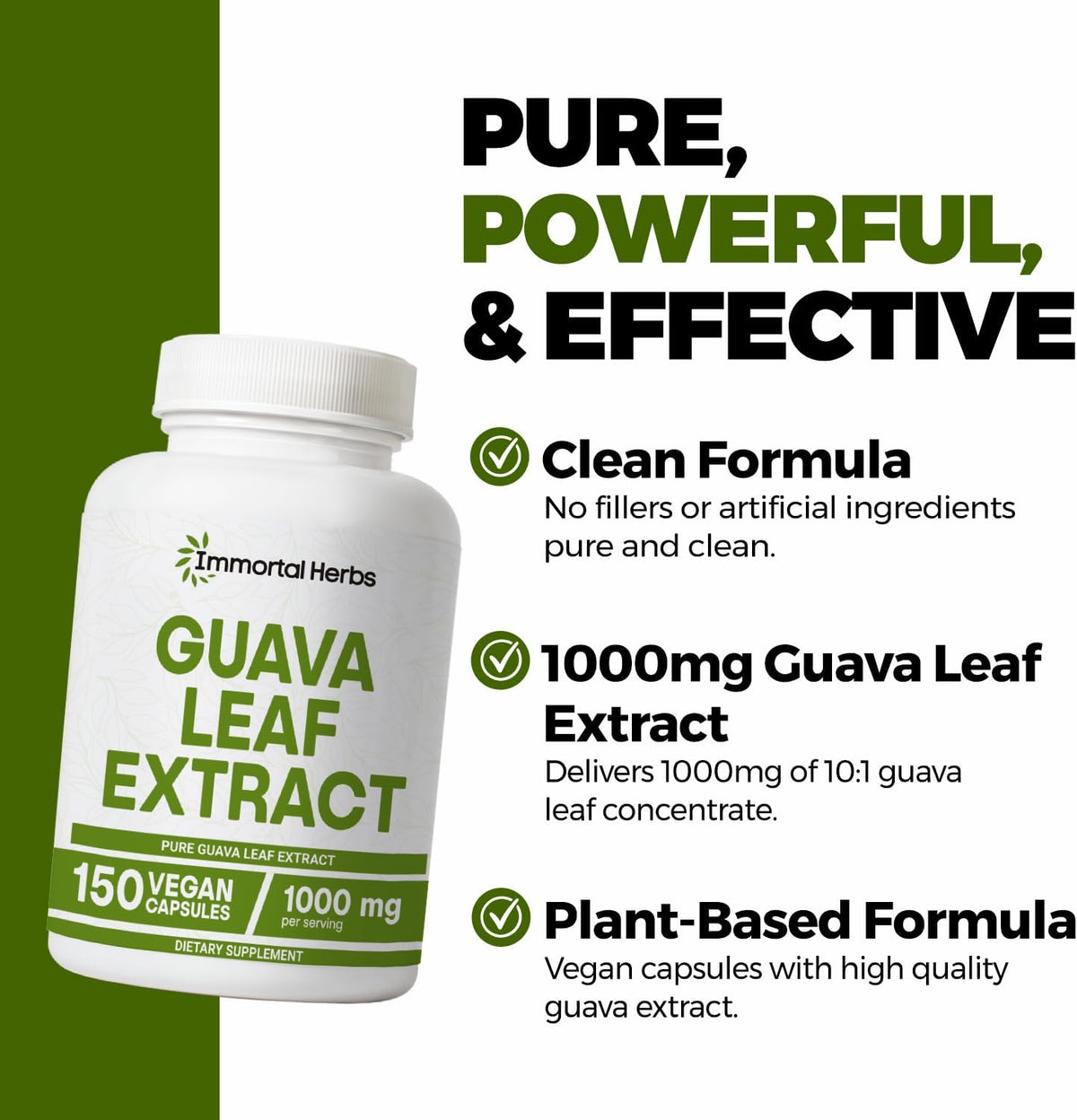 Guava Leaf Extract 1000mg, 10:1 Extra Strength, 150 Pills, Non-GMO & Gluten-Free Guava Extract Capsules for Women and Men