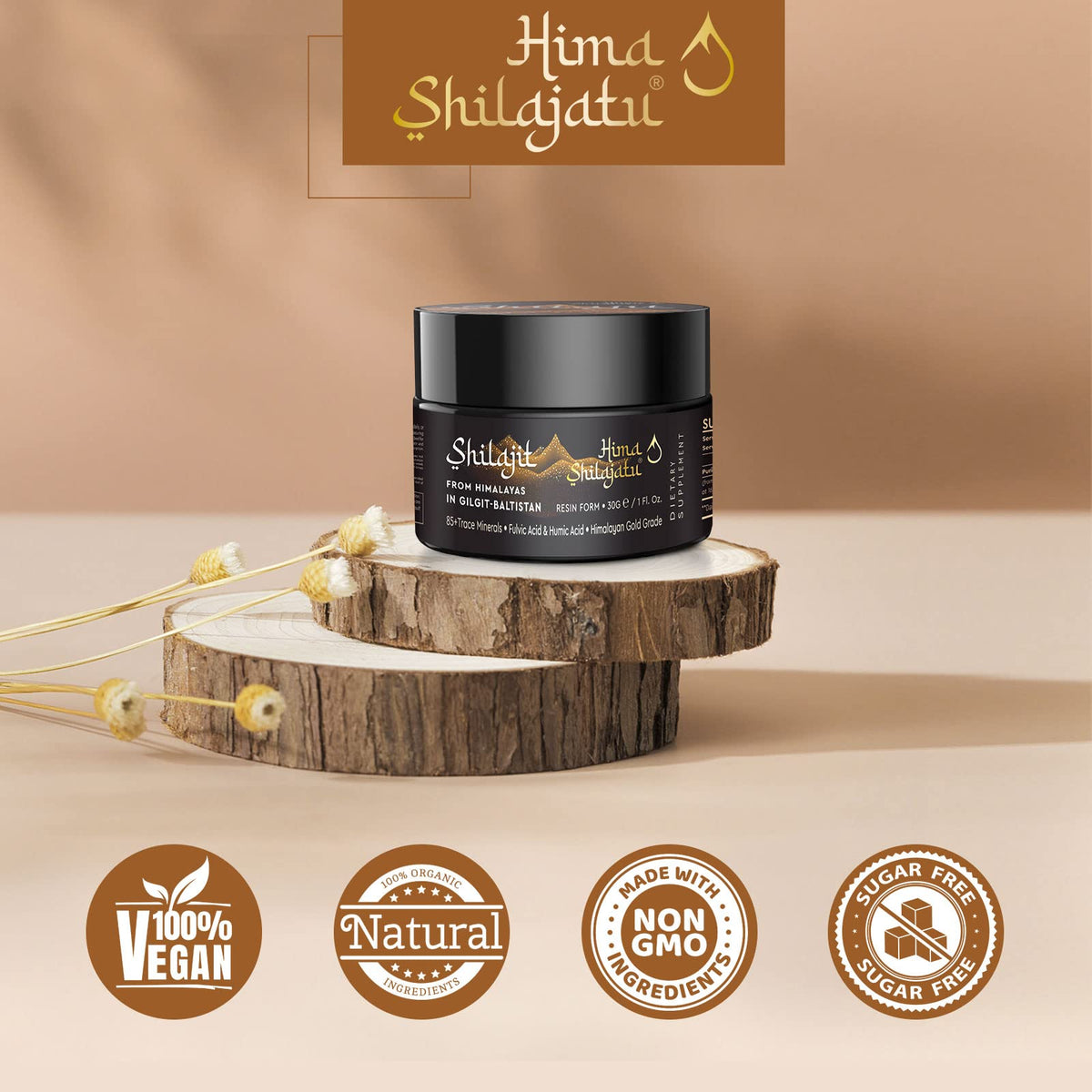 Hima Shilajatu Shilajit Purest Himalayan Organic Shilajit Resin - Gold Grade 100% Purity Shilajit with Fulvic Acid & 85+ Trace Minerals Complex for Energy & Immune Support, 30 Grams (2 Months Supply)