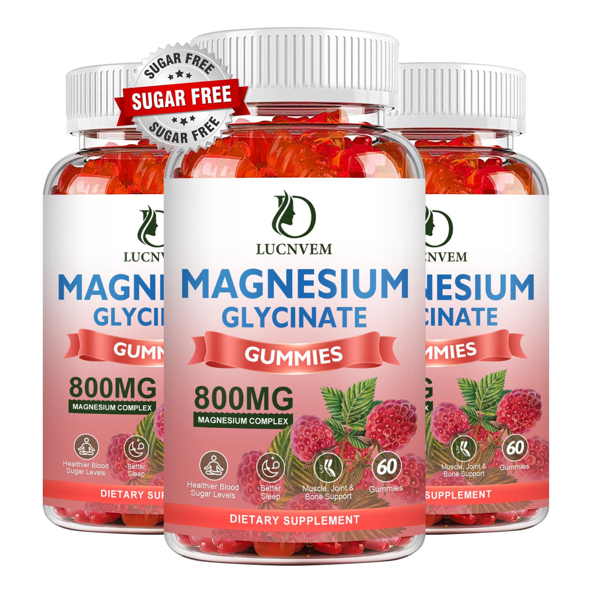 (2 Pack Sugar Free Magnesium Glycinate Gummies, 500mg Magnesium Glycinate with 200mg Magnesium Malate, Taurate, Oxide, COQ10, Vitamin B6 and D3, Sleep & Calm Support, 120 Raspberry Gummies