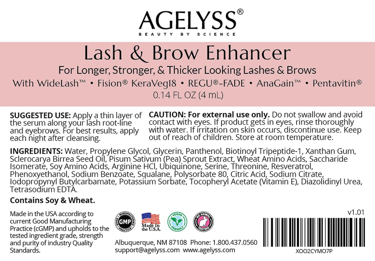 Agelyss Lash & Brow Enhancer - Longer, Stronger & Thicker Lash and Brows - 1 Bottle