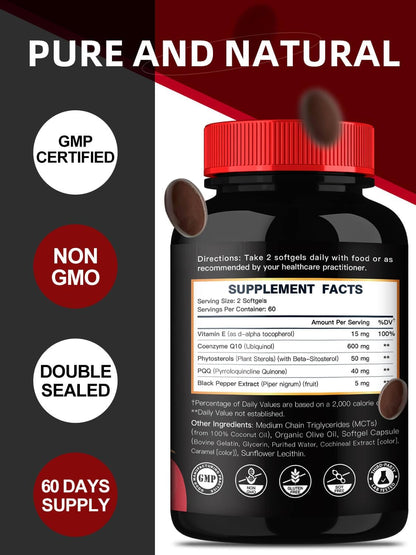 DRFOSTER CoQ10 600 mg, Ubiquinol | with 40mg PQQ, Plant Sterols & Vitamin E - High Absorption for Heart Health, Brain Function & Cellular Energy - 120 Softgels