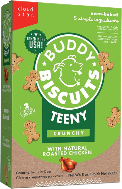 Buddy Biscuits Teeny Crunchy Dog Treats, Roasted Chicken, 8 oz. Box | Bite-sized Gingerkid Shape, Simple Ingredients, Free of Corn and Soy, Oven Baked in the USA