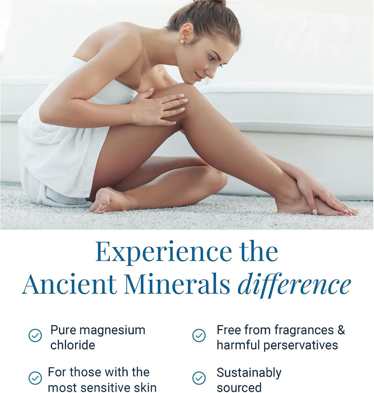 Ancient Minerals Magnesium Oil Spray Sensitive, Aloe & Chamomile, 4oz | Zechstein magnesium chloride with allantoin, organic chamomile & aloe vera. Gentler formula for sensitive skin. 4 fl oz.